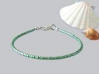 Modern Green Seed Beads Minimalist Boho Bracelet | Silver Sensations