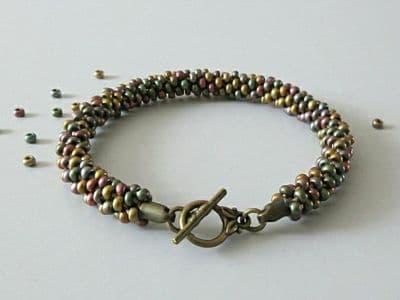 Multi Colour Bronzed Beaded & Woven Kumihimo Bracelet