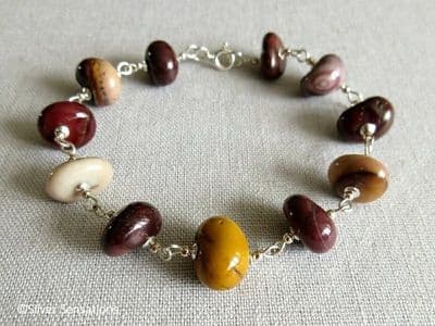 Multi Colour Mookaite Jasper Nuggets & Sterling Silver Wire Wrap Designer Bracelet