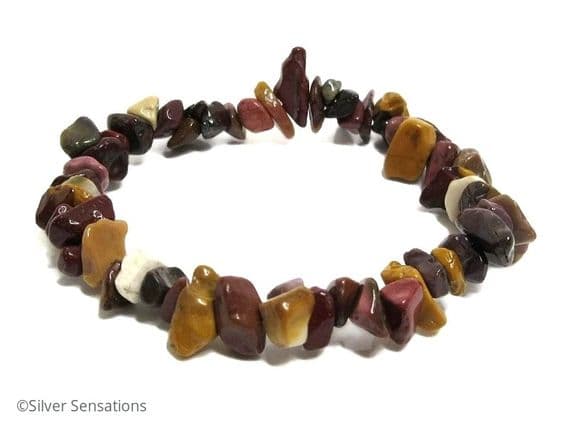 Multi Colour Mookaite Jasper Smooth Tumbled Chips Bead Bracelet | Silver Sensations