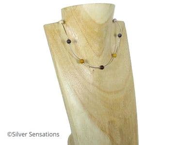 Multi Colour Mookaite Jasper & Sterling Silver Curve Tubes Necklace