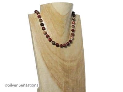 Multi Colour Rainbow Jasper Ladies Necklace With Sterling Silver Beads