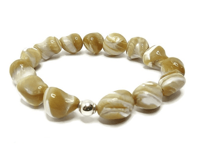 Natural Beige Caramel & Cream Mother of Pearl Nugget Beads & Sterling Silver Bracelet