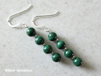 Natural Green Malachite Beaded Earrings With Sterling Silver