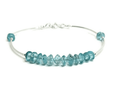 Natural Handcut Blue Apatite Gemstones & Sterling Silver Bangle Bracelet