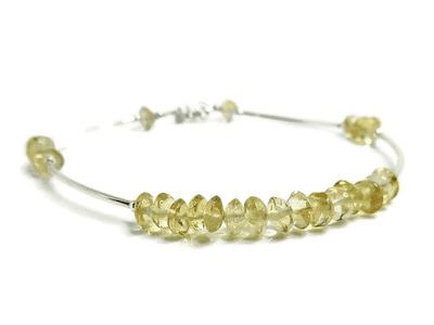 Natural Handcut Yellow Citrine Rondelles & Sterling Silver Curve Tubes Bracelet