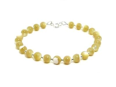 Natural Mother of Pearl & Sterling Silver Beaded Bracelet
