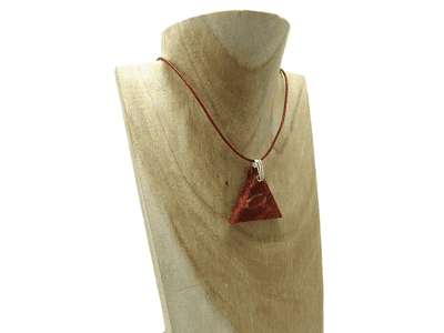 Natural Red Triangle Bead & Sterling Silver Leather Necklace