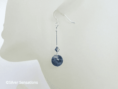 Navy Blue Sodalite Earrings  With Sterling Silver & Crystals