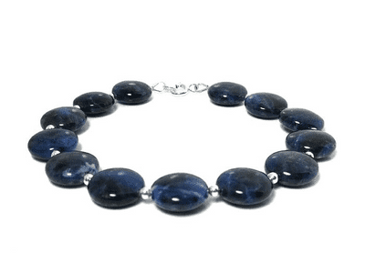 Navy Blue Sodalite Gemstones & Sterling Silver Beaded Bracelet