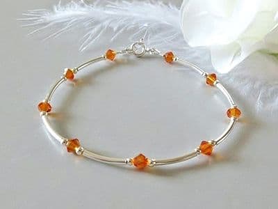 Orange Crystals & Sterling Silver Bangle Bracelet