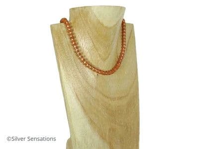 Orange Red Aventurine Heishi & Peach Beads Sterling Silver Necklace