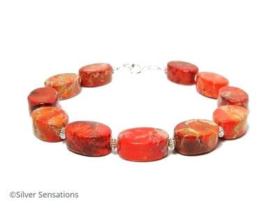Orange Sea Sediment Impression Jasper & Sterling Silver Bracelet