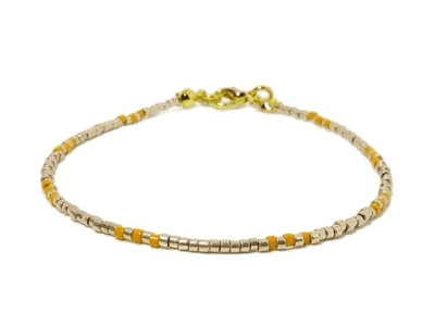 Pale Gold & Orange Seed Bead Stacking Bracelet