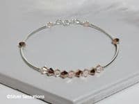 Pale Peach & Rose Gold Swarovski Crystals & Sterling Silver Curve Tubes Bracelet | Silver Sensations