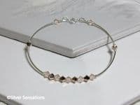 Pale Peach & Rose Gold Swarovski Crystals & Sterling Silver Curve Tubes Bracelet | Silver Sensations