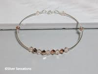 Pale Peach & Rose Gold Swarovski Crystals & Sterling Silver Curve Tubes Bracelet | Silver Sensations