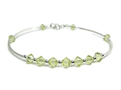Pale Yellow Crystals Bangle Bracelet With Sterling Silver
