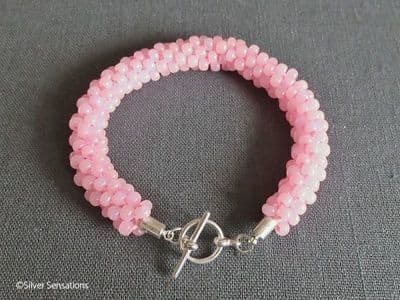 Pastel Baby Pink Beaded & Woven Kumihimo Seed Bead Bracelet