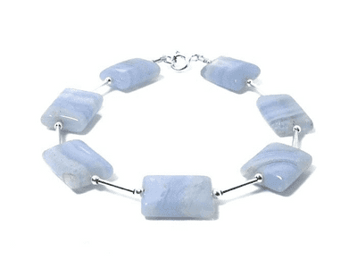 Pastel Blue Lace Agate Beads Bracelet With Sterling Silver Tubes