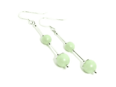 Pastel Green Pearl Earrings With Sterling Silver Tubes