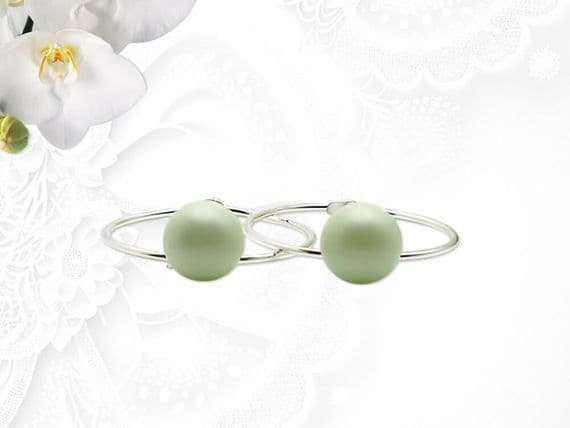 Pastel Green Handmade  Pearl Sterling Silver Hoop Earrings – Detachable Drops | Crystal Pearls From Austria | Silver Sensations