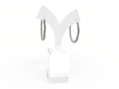 Pastel Grey Lined Clear Seed Beads Hoop Earrings