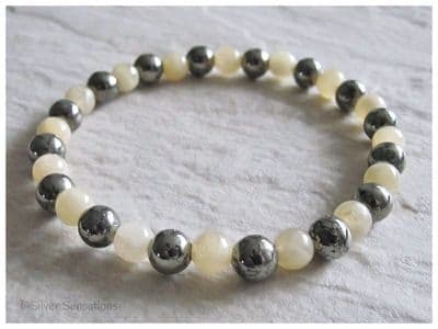 Pastel Honey Yellow Calcite & Khaki Pyrite Bead Bracelet