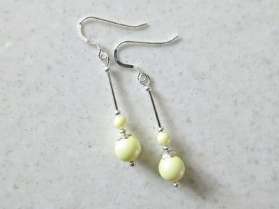 Pastel Lemon Yellow Pearls Wedding Earrings With Sterling Silver Tubes