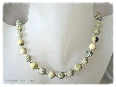 Pastel Lemon Yellow Turquoise & Sterling Silver Beaded Necklace