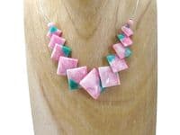Pastel Pink & Green Jade Diamonds & Sterling Silver Curves Necklace | Silver Sensations