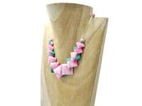 Pastel Pink & Green Jade Diamonds & Sterling Silver Curves Necklace | Silver Sensations