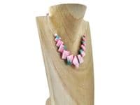 Pastel Pink & Green Jade Diamonds & Sterling Silver Curves Necklace | Silver Sensations