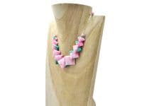 Pastel Pink & Green Jade Diamonds & Sterling Silver Curves Necklace | Silver Sensations