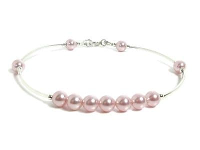 Pastel Pink Pearls & Sterling Silver Wedding Bracelet