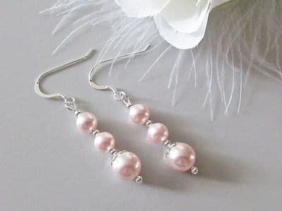 Pastel Pink Pearls & Sterling Silver Wedding Earrings