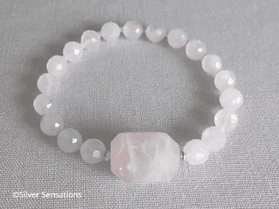 Pastel Pink Rose Quartz Faceted Nugget Beaded Bracelet