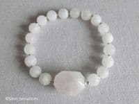 Pastel Pink Rose Quartz Faceted Nugget, Frosted Beads & Sterling Silver Bracelet | Silver Sensations