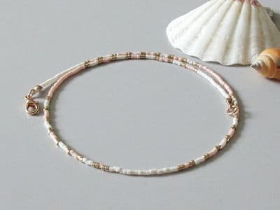 Peach & Cream Skinny Seed Bead Choker Necklace
