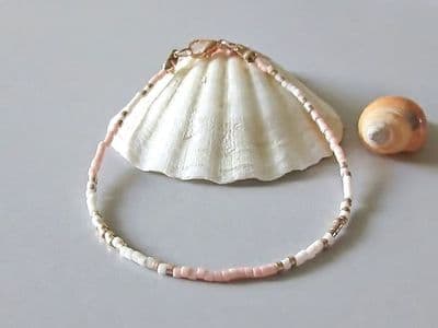 Peach & Light Gold Minimalist Seed Bead Anklet