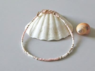 Peach & Light Gold Minimalist Seed Bead Bracelet