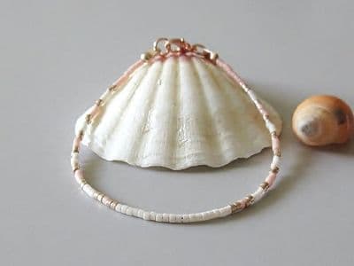 Peach & Pale Gold Boho Seed Bead Stacker Bracelet