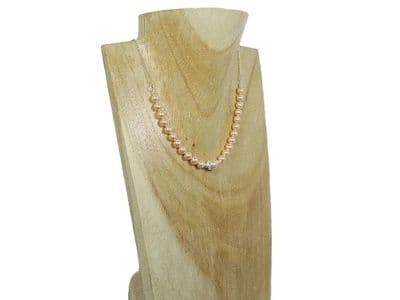 Peach Pearls & Solid Sterling Silver Chain Necklace