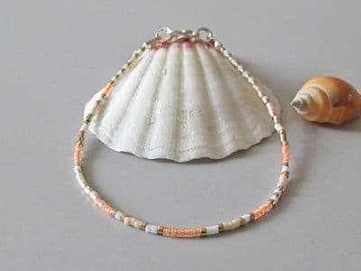Peach & White Seed Bead Minimalist Bracelet