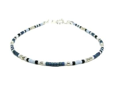 Peacock Blue, White & Silver Seed Bead Friendship Bracelet