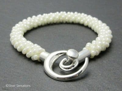 Pearly White Beaded & Woven Kumihimo Bracelet