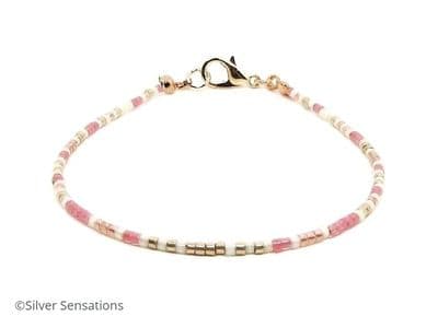 Pink, Cream & Rose Minimalist Seed Bead Bracelet