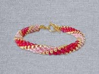 Pink, Gold & Red Long Stripe Kumihimo Seed Bead Bracelet | Silver Sensations