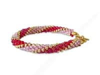 Pink, Gold & Red Long Stripe Kumihimo Seed Bead Bracelet | Silver Sensations