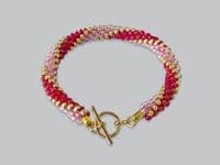Pink, Gold & Red Long Stripe Kumihimo Seed Bead Bracelet | Silver Sensations